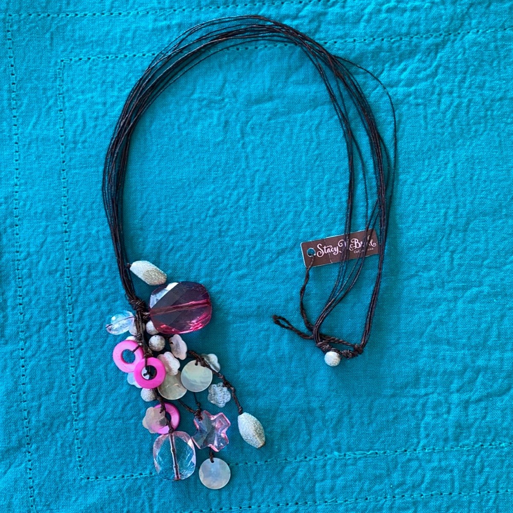 Hot Pink, Brown, Silver & Shell Multi Cord Stacy McBride Necklace